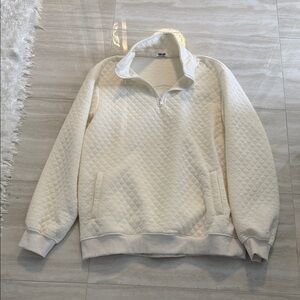 Men's White Quilted Zip-Up Sweater